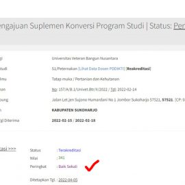 Status Terbaru Akreditasi Program Studi Peternakan Fakultas Pertanian Univet Bantara dari BAN PT Tahun 2022